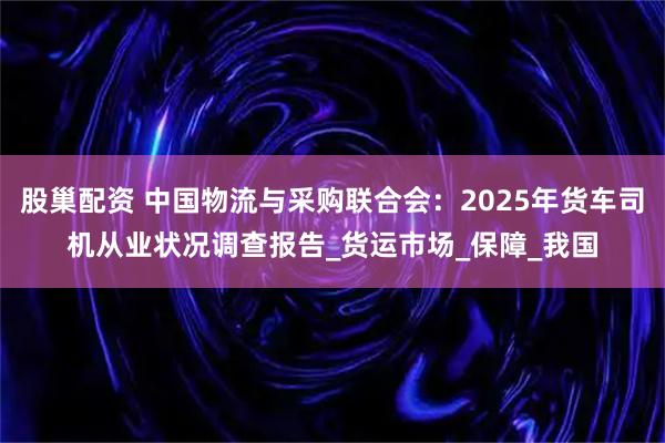 股巢配资 中国物流与采购联合会：2025年货车司机从业状况调查报告_货运市场_保障_我国